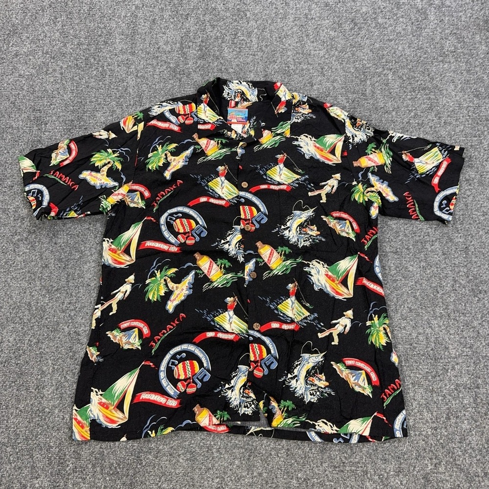 Vintage‎ Reyn Spooner Shirt Mens XL Black Jamaica Print Short Sleeve Hawaiian